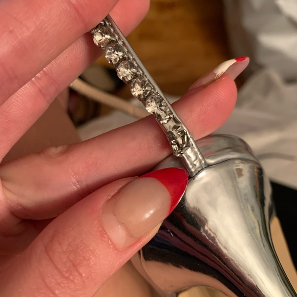 Silver Diamante Square Toe High Stiletto Heels - Picture 3 of 4